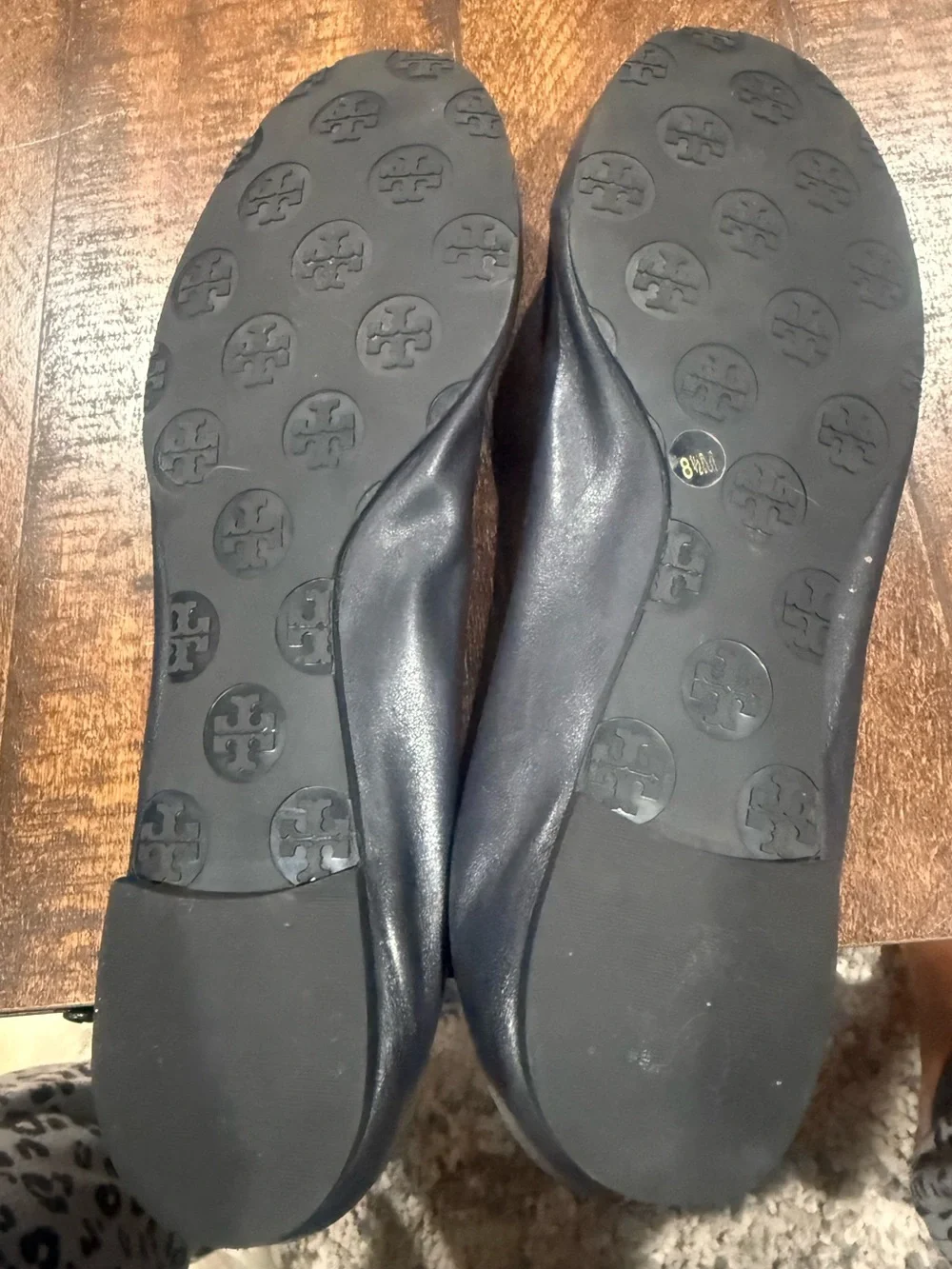 Tory Burch Black Leather Logo Round-Toe Ballet Flats